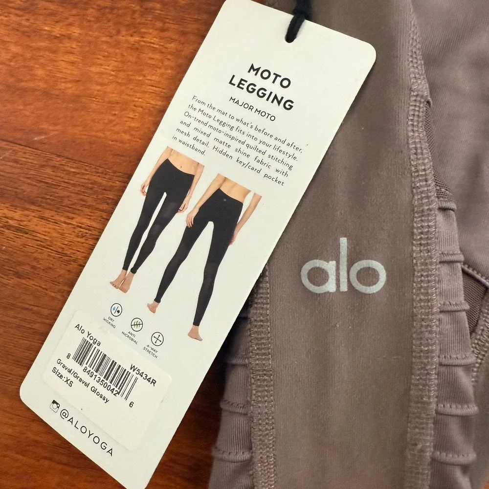 Alo Yoga High Rise Full Length Gray Gravel Moto Leggings Size XS